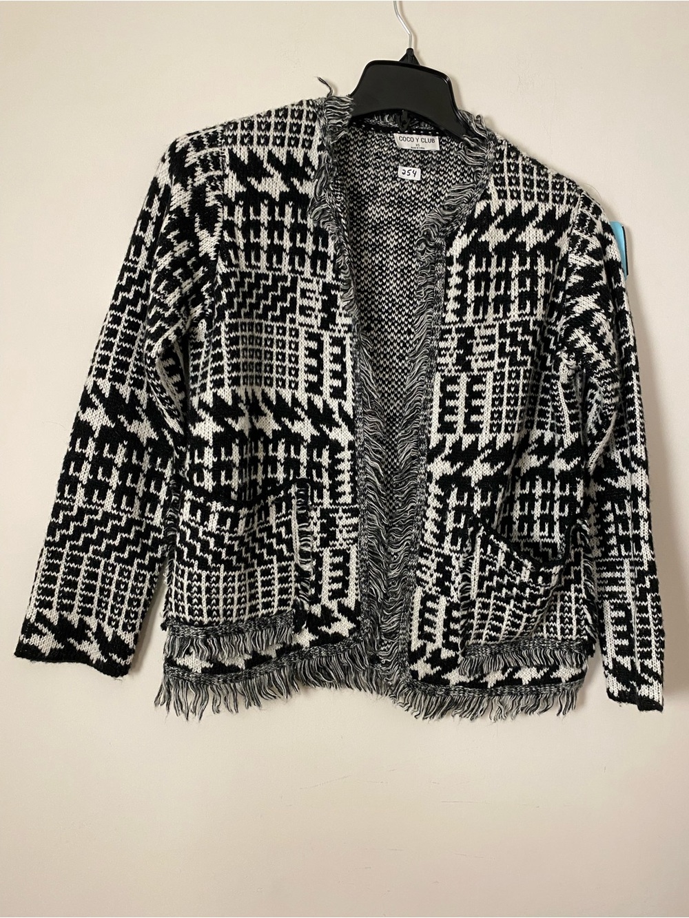 Cozy Black & White Fringe Open Cardigan